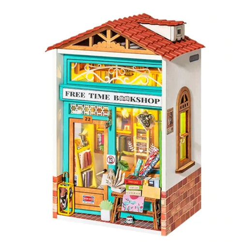 Free Time Bookshop Miniature House Rolife Robotime DS012