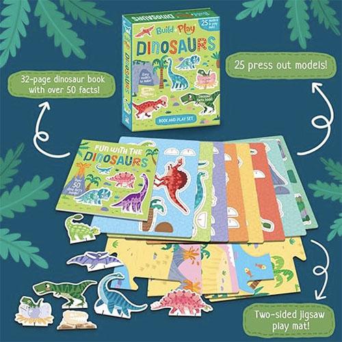 'Build and Play Dinosaurs' set with colorful dinosaur illustrations