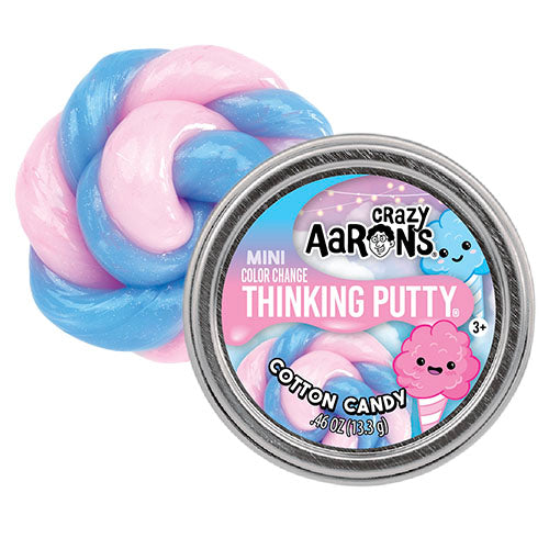 Crazy Aaron's Thinking Putty Cotton Candy with a twisted pink and blue putty on a white background Whirligig Toys