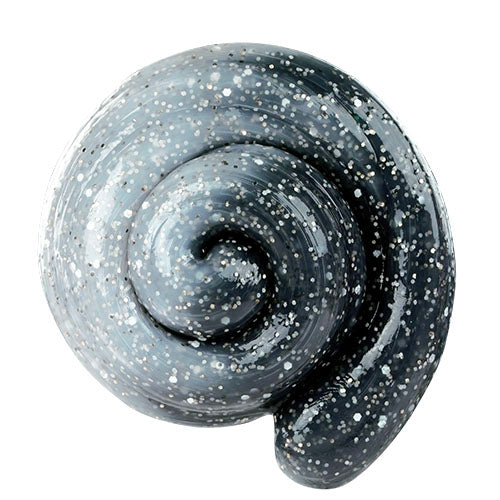 Gray putty with white specks in a swirl shape on a white background Crazy Aaron's Thinking Putty owl mini tin Whirligig Toys
