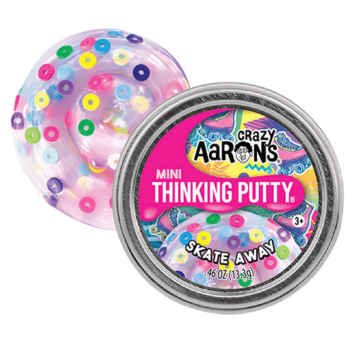 Crazy Aaron's Thinking Putty mini container with colorful skate wheel design on a white background Whirligig Toys