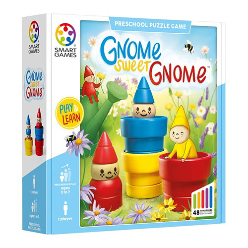Smart Games 'Gnome Sweet Gnome' preschool puzzle game packaging on a white background