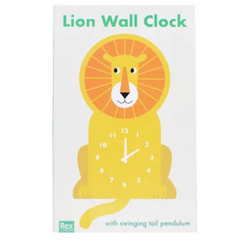 Lion wall clock on a white background with 'Rex' branding.