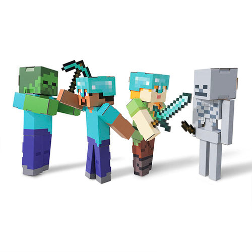 Minecraft-themed figurines on a white background