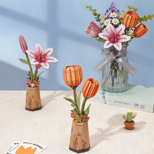 Robotime Rowood Wooden Bloom Craft Orange Tulip TW081