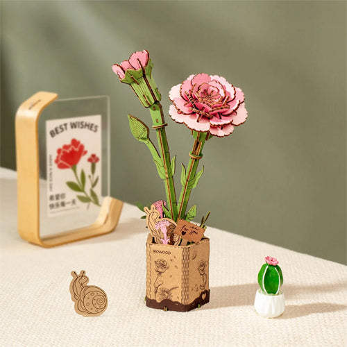 Rowood Pink Carnation Wooden Bloom Craft TW051