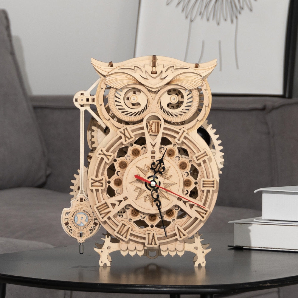 Wooden Owl Clock ROKR Robotime LK503